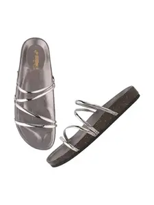 SilverArrow Women's Zouka Spark Design |Ethnic Wears|Flat Sandals, Grey, 7 UK