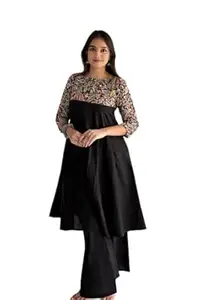 Festival Special Black Cotton Long Kurta Plazo Set for Women | Printed Ethnic Kurti Plazzo Set | Sizes M to 3XL