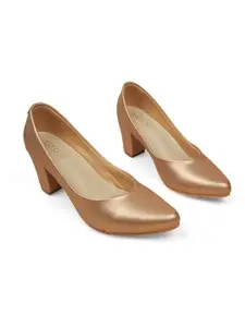 OZURI Rose Gold Women Block Pumps Heels For Women | Comfortable Footwear For Office Wear (Size-38)