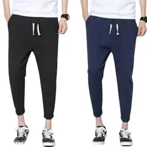 Men's Dry Fit Casual Jogger Pants with Pockets | Slim Fit Track Pant for Gym, Running, Lounge & Travel – Black Stretchable Lower for Men Pack of 2 (in, Alpha, XL, Regular, Black Blue)