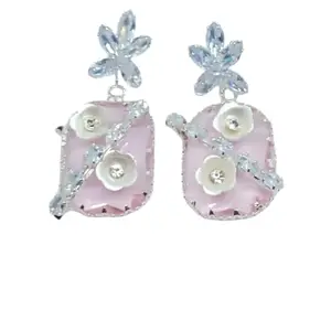 Stylish Silver Tonned Earring with Pink Sparkling Zirconia - Modern Statement Jewelry (PINK)