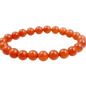 RRJEWELZ Natural Carnelian 8mm Round Shape Smooth Cut Beads 8 Inch Stretchable Bracelet For Men & Women. Unisex Bracelet For Healing, Meditation, Prosperity, Gift & Luck|STBR_RR_10847_8.0