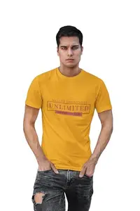 SHRI SAPTHAHARI ENTERPRISES Health and Fitness, Gain Round Neck Gym Tshirt (BG Light Brown) (Yellow Tshirt) Yellow Round Neck Cotton Half Sleeved Men's T-Shirt with Printed Graphics