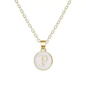El Regalo Unisex Personalized Name Initial Letters Pendant Necklace-Enamelled Name Initials Pendant with Stainless Steel Chain (P)