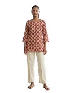JIVAS COLLECTIVES Women’s Pure Katha Cotton & Cotton Floral Print Kurti | Short Tunic Top for Women | Round V-Neck 3/4 Sleeve Ethnic Kurti for Daily & Casual Wear
