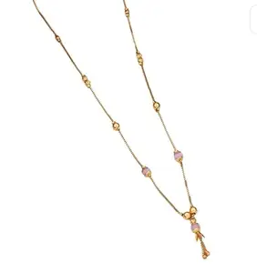 Gold Plated Mangalsutra Necklace with Pink Beads, Traditional Design