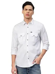 Majestic Man Men’s Washed Cotton Twill Casual Shirt -| with Dual Flap Pockets – Slim Fit | Full Sleeve | Casual Wear | Trendy & Comfortable