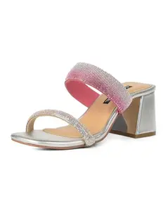 Bata Mule Block Heel Sandals for Women Silver