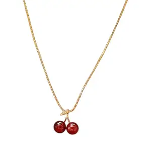 Gold Toned Red Cherry Charm Pendant Necklace Anniversary Vintage jewellery Gifts for Women