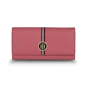 Tommy Hilfiger Ariel Leather Flap Wallet Handbag for Women - Pink, 12 Card Slots