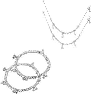 Heer Collection Traditional Jewellery For All Occassions Anklets Payal Pair for Women/Girls Alloy Anklet - Bzr_Combo Payal-116 & 123 (1-Pair Each)
