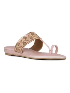 Inc.5 Womens Rose Gold Ethnic Embellished Round Toe Casual Flats