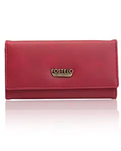 Fostelo Women's Faux Leather Three Fold Wallet (Red) (Medium)