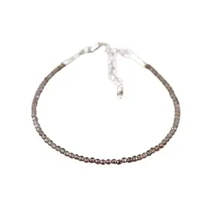 RRJEWELZ Smoky Quartz Round Beaded Bracelet – Faceted 2mm Grey Stones with Silver Lock – 7 Inch Adjustable link Bracelet for Men & Women|LCBR_RR_06177