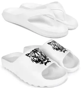 Pampy Angel Combo Pack of 2 Slipper/Flip Flops/Slides/Clogs/Sandals with Adjustable Back Strap for Men,(V-Evafeet-White,Y-Tyger-White),9 (UK/India)