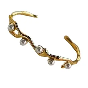 Mishk Collections Anti Tarnish Pearl Cuff Kada/Bracelet | Waterproof | Gift for Women & Girls
