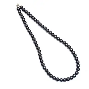 Zoya Gems & Jewellery 8MM Hematite Necklace -Black Silver Necklace-18 Inch Beaded Necklace Hematite Gem stone Necklace -Hematite Jewelry Necklace For Unisex