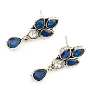 latest oxidised earrings for women and girls with blue color stones wedding party small size dangle earrings for children