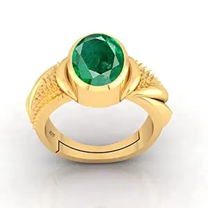 SIDHARTH GEMS Certified Natural AA++ Quality 13.00 Carat Zambian Emerald Panna 925 Sterling Silver Adjustable Gold Plated Ring for Women's and Men's