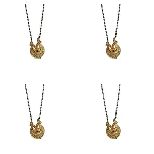 RAGHUNATH Sales Traditional Golden Round2 Pendant Mangalsutra With Black Bead Chain For Women (Pack of 4)