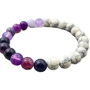 LKBEADS Howlite & Purple Striped Agate Bracelet | Beaded Gemstone Jewelry for Healing And Style|8mm Round|Smooth|Multicolor|SRC_LI_000176