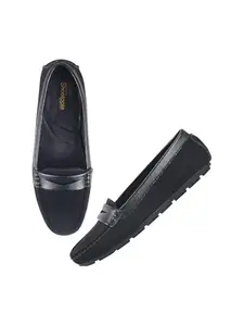 Shoetopia Upper Suede Detailed Black Loafers for Women & Girls /EU41
