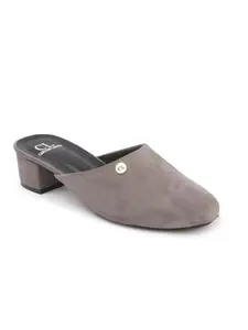Carlton London Women Dark Grey Stylish Slip-on Casual Wear, Party and Formal Wear Mule with Block Heels (41)