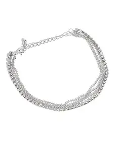 Shining Diva Fashion Jewellery Silver Plated Single Stylish Anklets for Women & Girls(Silver)(9337b)
