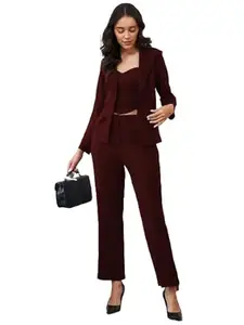 SANWARIYA SILKS Women's Polyester Top with Pants Co-ord Set(7112-Wine_XL)