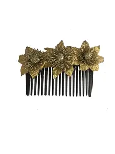 Arooman™Artificial Flower Comb and Hair side Comb/Clip Flower Design Juda Comb,For Women And Girls Pack -01, Color-Golden