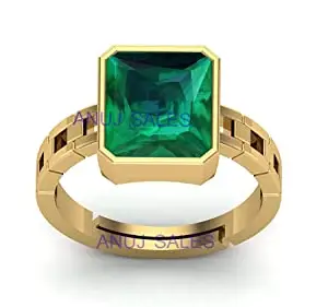 ANUJ SALES 11.00 Carat Certified Precious Emerald Ring Adjustable Panna Gemstone Gold Plated Ring Astrological Purpose for Men and Women
