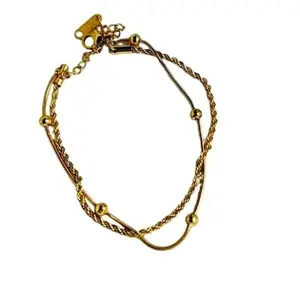 Double Layer Chain Bracelet, Gold-Toned, Anti-Tarnish, Waterproof