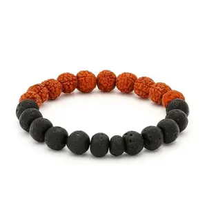 Natural 5 Mukhi Rudraksha & Black Lava Stone Healing Bracelet for Men and Women | Spiritual Energy & Meditation Beads Bracelet