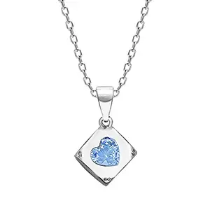 GIVA 925 Sterling Silver Sky Blue Heart Cube Pendant with Link Chain | Valentines Gifts for Girlfriend, Gifts for Women and Girls |With Certificate of Authenticity and 925 Stamp | 6 Month Warranty*