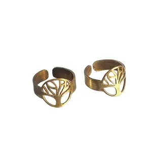 Gold Nera Simple Beauty Tree of Life Girls' Brass Toe Ring with Antique Finish Oxidised Toe Bands for Women Adjustable