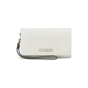GUESS Women White Typography Wrist Strap Zip Around Wallet