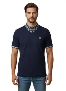 PRASHIV ENTERPRISEE Men’s Short Sleeve V-Neck Polo Shirt with Plaid Collar – Casual Slim Fit Layered Style Breathable Summer T Shirt for Men