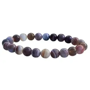 RRJEWELZ Natural Botswana Agate 8mm Round Shape Smooth Cut Beads 7.5 Inch Stretchable Bracelet For Men & Women. Unisex Bracelet For Healing, Meditation, Prosperity, Gift & Luck|STBR_RR_10465_7.5