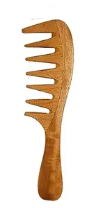 Rufiys Wooden Curly Hair Wide Tooth Comb | Neem Wood Curly Hair Comb for Women & Men | Hair Growth | Anti Dandruff | Detangler Comb - Pack of 1