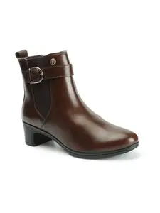 Elle Women's Fashionable Buckle Boots Colour-Brown, Size-UK 4