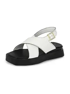 EL PASO Women's White Faux Leather Casual Slip On Platform Sandals - EPWAK2256White_4
