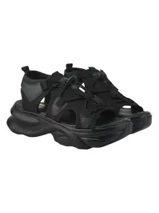 Shoetopia Smart Casual Black Sporty Sandals For Women & Girls /EU40
