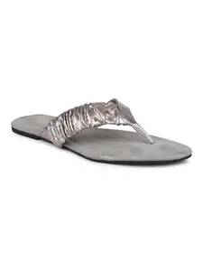 Inc.5 Women Pewter Embellished Open One Toe Flats