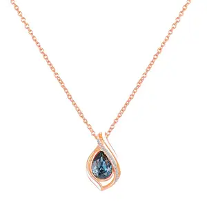 Mahi Rosegold Plated Majestic Water Drop Montana Blue Pendant and Chain with Crystal for Women (PS1193800ZMBlu)