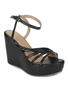 TRUFFLE COLLECTION Women's ST-1017 Black PU Fashion Sandals - UK 4