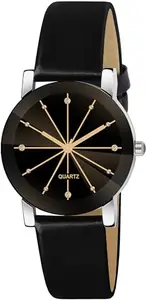 PAPIO Black Color Leather Strap Ladies and Girls Analog Watch for Women (Crystal Girl Black)