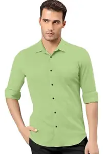 Zoom Line_ Cotton Blend Casual Slim Fit Solid Button Down Dress Shirt for Men_ Color Pista Size_ XXL