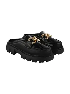 Shoetopia Front Buckle Detailed Black Loafers for Women & Girls /UK3-EU36