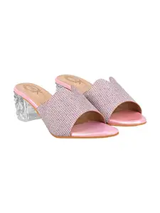 Shoetopia Women & Girls Bling Jewel Embellished Ethnic Block Heels/Fancy-1222/Pink/UK3