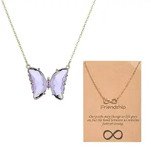 Avira Pack of 2 Charming Infinity and Purple Crystal Butterfly Necklace For Women & Girls Pendants & Lockets